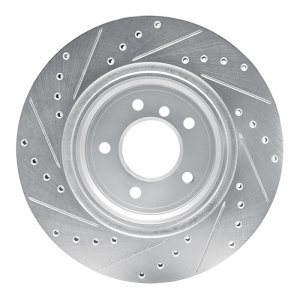 BMW 750IL Brake Rotor (1) - Rear Right - R1 Concepts - Drilled & Slotted - Silver - `95-`03